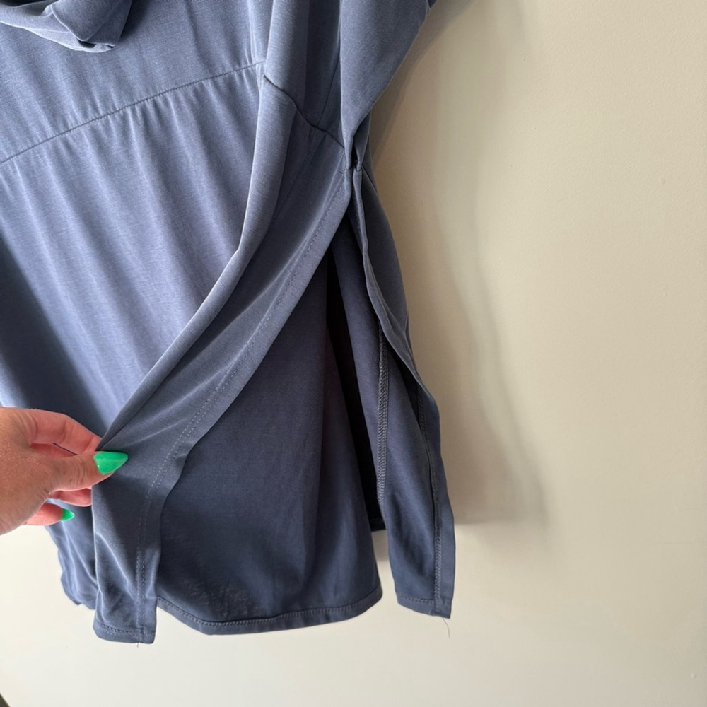 Green Envelope Blue Zippered Relaxed Tee Hoodie Side Slits Size M - Picture 7 of 11
